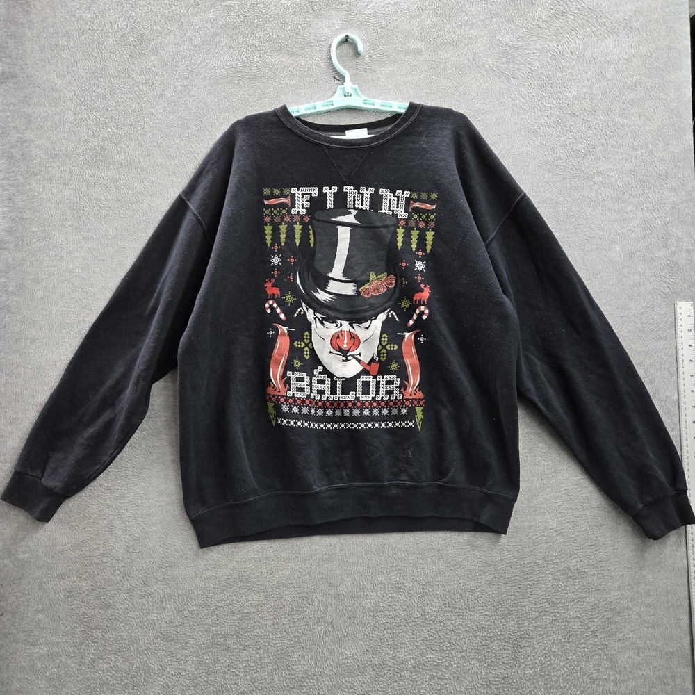 WWE Men Sweatshirt XL Black Graphic Print Fleece Clown Christmas Finn Balor